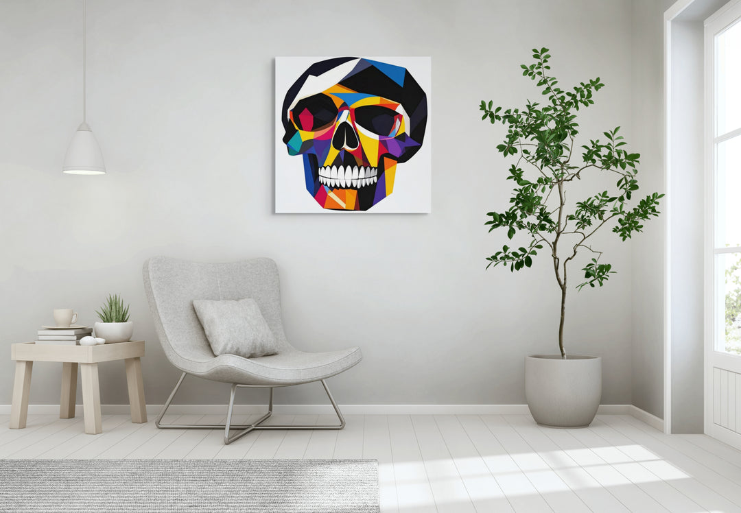 Skull art met geometrische vormen en spiegelend oppervlak